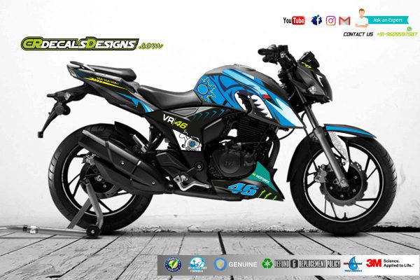 Tvs Apache Rtr 0 160 4v Custom Decals Wrap Stickers Vr46 Shark Edition Kit Cr Decals Designs